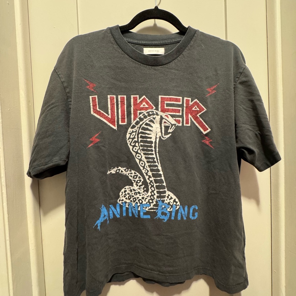 Anine Bing Black Graphic Boxy Tee